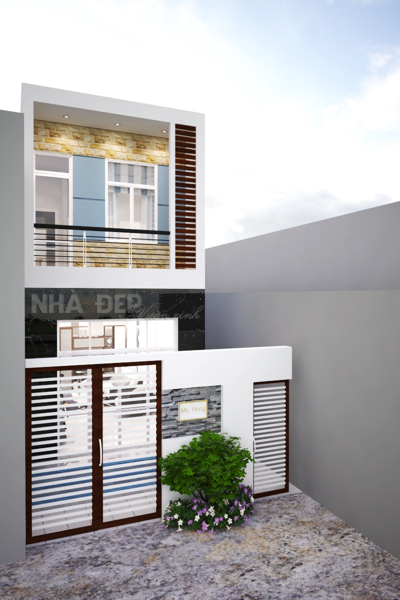 Thiết kế nhà phố 2 tầng Chị Hồng hình 1