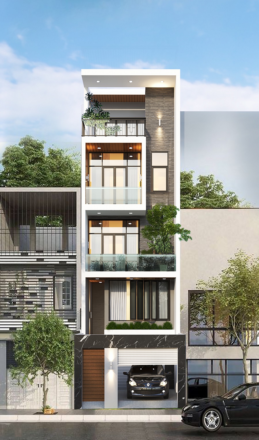 Mẫu nhà phố 1 trệt 3 lầu sân thượng hình 1