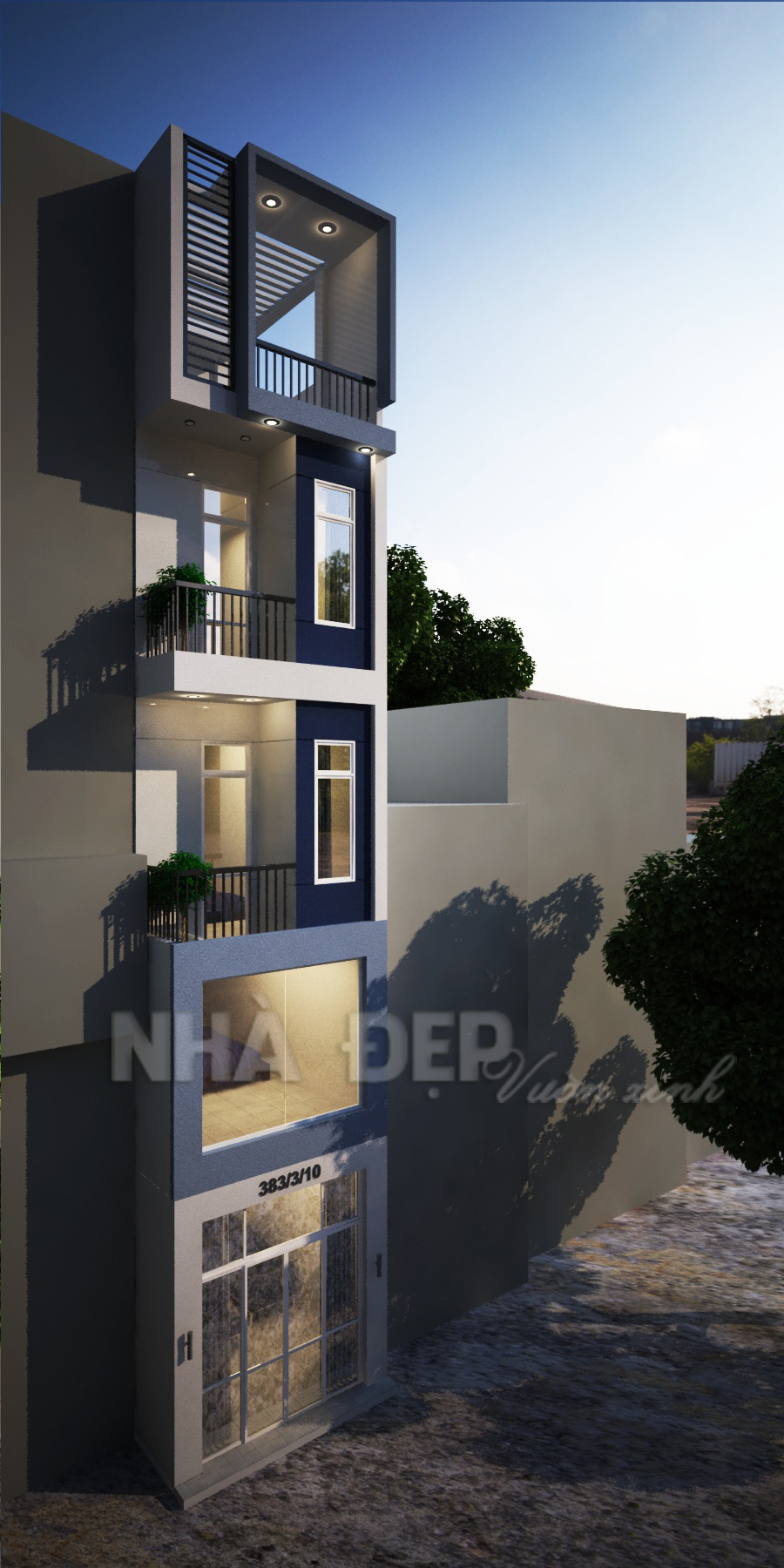 Thiết kế nhà phố 4 tầng Anh Chung hình 1