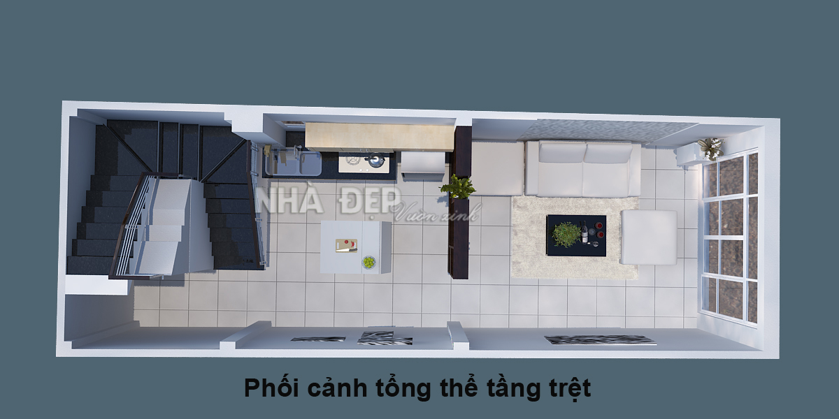 Thiết kế nhà phố 4 tầng Anh Chung hình 4